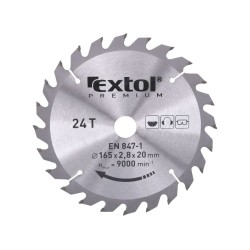 Pílový kotúč TCE s karbidovými kotúčmi, 165x2,0x20mm, 24T, šírka karbidového kotúča 2,8mm, EXTOL PREMIUM