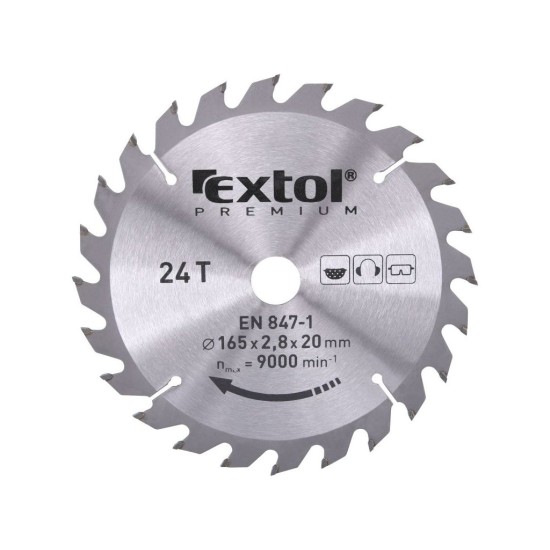 Pílový kotúč TCE s karbidovými kotúčmi, 165x2,0x20mm, 24T, šírka karbidového kotúča 2,8mm, EXTOL PREMIUM Pílový kotúč TCE s karbidovými kotúčmi, 165x2,0x20mm, 24T, šírka karbidového kotúča 2,8mm, EXTOL PREMIUM