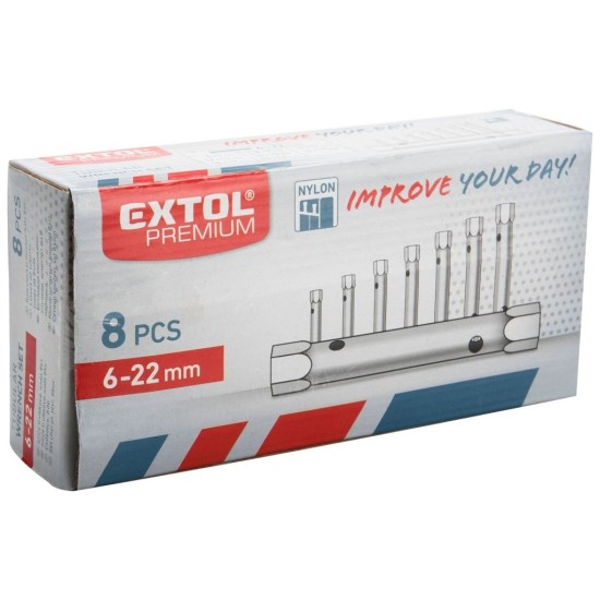 Rúrkové kľúče, sada 8ks, 6-22mm, 2 kľúče, nylonové puzdro, CrV, EXTOL PREMIUM Rúrkové kľúče, sada 8ks, 6-22mm, 2 kľúče, nylonové puzdro, CrV, EXTOL PREMIUM