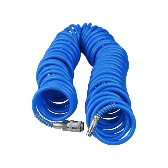PU vzduchová špirálová hadica s mosadznými rýchlospojkami, 1/4", vnútorná Ø 6mm, L 15m, EXTOL PREMIUM