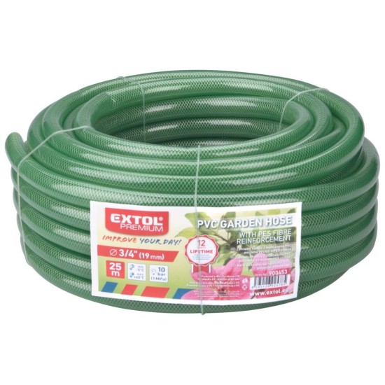 Priehľadná záhradná hadica GARDEN, 3/4",25m, 210g/m, veľkosť 19/23.8mm, hrúbka steny 2.4mm, EXTOL PREMIUM