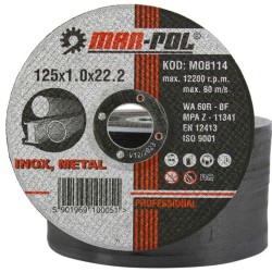 Rezací kotúč na oceľ, nehrdzavejúca oceľ, 125x1,0x22,2mm MAR-POL Rezací kotúč na oceľ, nehrdzavejúca oceľ, 125x1,0x22,2mm MAR-POL