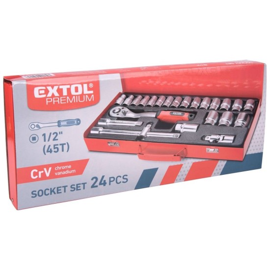 Nástrčné kľúče, sada 24ks, 1/2", CrV, EXTOL PREMIUM