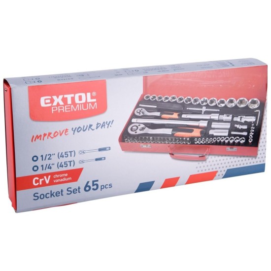 Nástrčné kľúče, sada 65ks, 1/4", 1/2", CrV, EXTOL PREMIUM