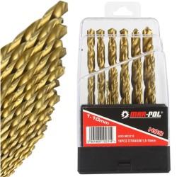Sada titánových železných vrtákov HSS 1-10mm 19 ks MAR-POL