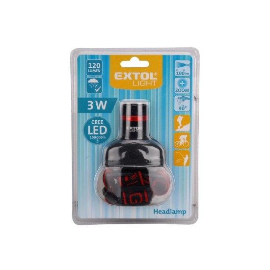 Čelovka 3W CREE LED, dosah až 100m, ZOOM, EXTOL LIGHT
