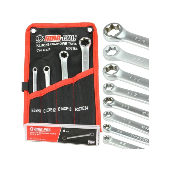 Obojstranné očkové kľúče TORX, sada 4ks, 6-24mm MAR-POL Obojstranné očkové kľúče TORX, sada 4ks, 6-24mm MAR-POL