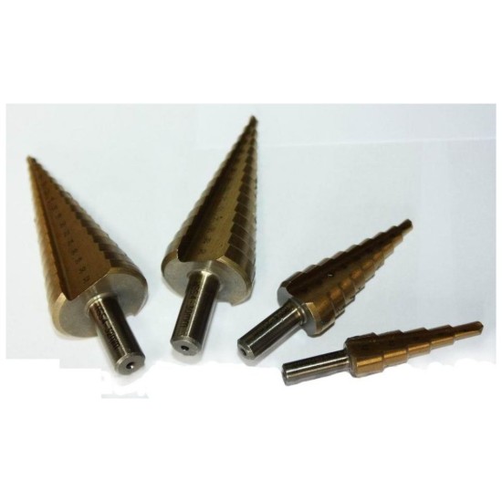 Sada stupňovitých vrtákov 4ks (4-12,20,30,32) HSS-TiN v kufríku MAR-POL