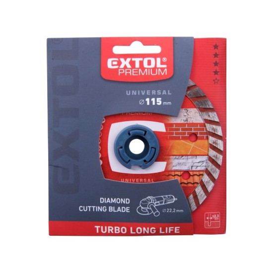 Diamantový rezací kotúč turbo Long Life, 115x22,2mm, rezanie za sucha a za mokra, EXTOL PREMIUM Diamantový rezací kotúč turbo Long Life, 115x22,2mm, rezanie za sucha a za mokra, EXTOL PREMIUM