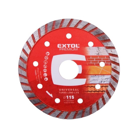 Diamantový rezací kotúč turbo Long Life, 115x22,2mm, rezanie za sucha a za mokra, EXTOL PREMIUM Diamantový rezací kotúč turbo Long Life, 115x22,2mm, rezanie za sucha a za mokra, EXTOL PREMIUM