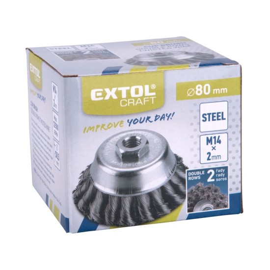 Opletená kefa, Ø 80 mm, vlnitý drôt S 0,5 mm dvojradová, M14x2 mm, EXTOL CRAFT Opletená kefa, Ø 80 mm, vlnitý drôt S 0,5 mm dvojradová, M14x2 mm, EXTOL CRAFT