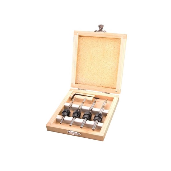 Vŕtačky so zarážkou a zahĺbovacím krúžkom, sada 4ks, Ø 3-4-5-6mm, dĺžka 76-94mm, na drevo, v drevenom obale, EXTOL CRAFT