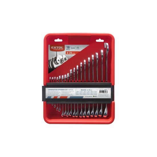 Ploché kľúče, sada 18ks, 6-24mm, CrV, EXTOL PREMIUM Ploché kľúče, sada 18ks, 6-24mm, CrV, EXTOL PREMIUM
