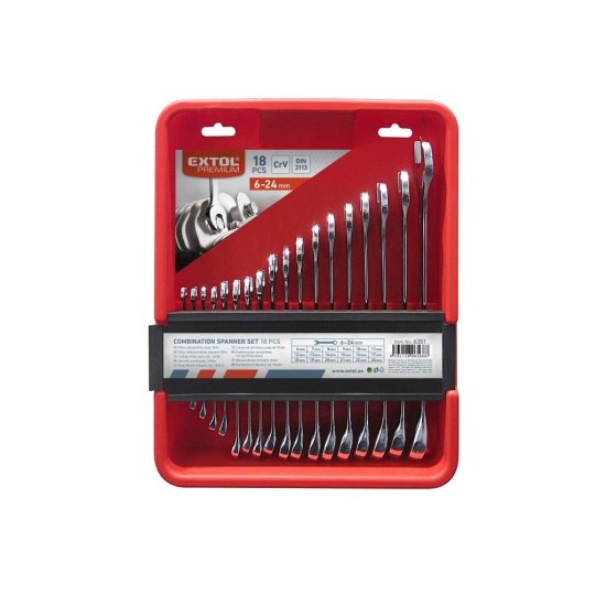 Ploché kľúče, sada 18ks, 6-24mm, CrV, EXTOL PREMIUM Ploché kľúče, sada 18ks, 6-24mm, CrV, EXTOL PREMIUM