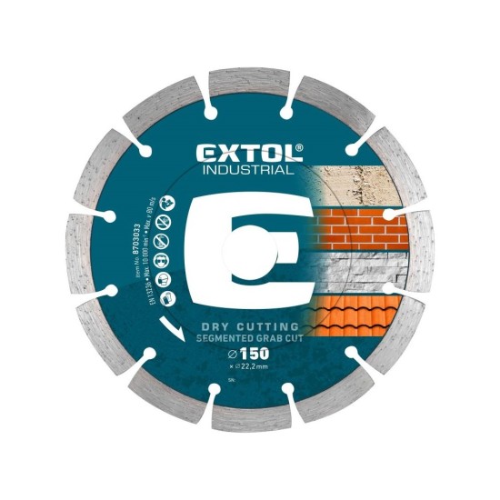 Diamantový rezací segmentový kotúč Grab Cut, 150x22,2mm, rezanie za sucha, EXTOL INDUSTRIAL
