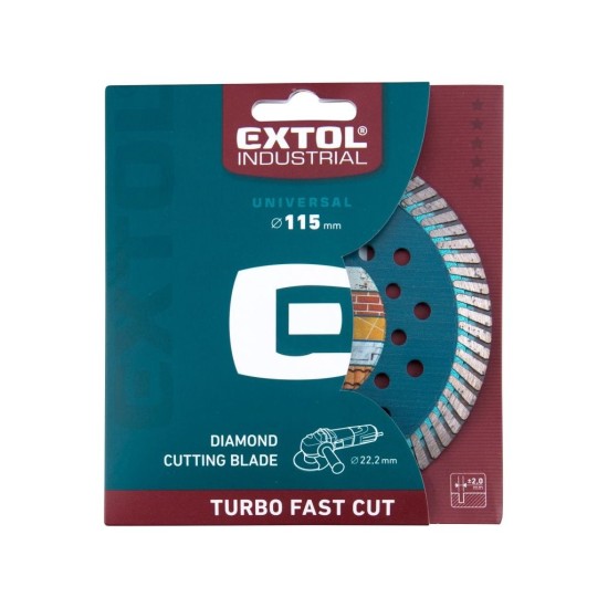 Diamantový rezací kotúč turbo Fast Cut, 115x22,2mm, rezanie za sucha a za mokra, EXTOL INDUSTRIAL Diamantový rezací kotúč turbo Fast Cut, 115x22,2mm, rezanie za sucha a za mokra, EXTOL INDUSTRIAL