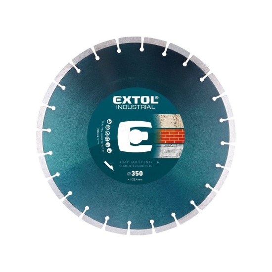 Diamantový rezací segmentový kotúč pre BETÓN, 350x25,4mm, rezanie za sucha a za mokra, EXTOL INDUSTRIAL