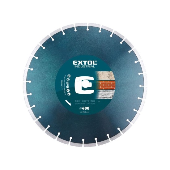 Diamantový rezací kotúč segmentovaný na BETÓN, 400x25,4mm, rezanie za sucha a za mokra, EXTOL INDUSTRIAL
