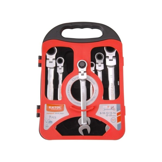 Račňové kľúče s kĺbom, sada 7ks, 8-10-12-13-14-17-19mm, račňa 72 zubov, CrV, EXTOL PREMIUM