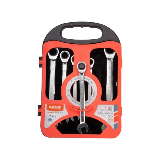 Račňové kľúče s kĺbom, sada 7ks, 8-10-12-13-14-17-19mm, račňa 72 zubov, CrV, EXTOL PREMIUM
