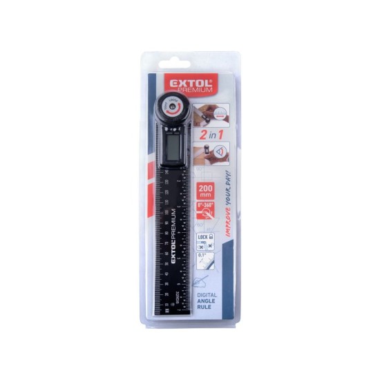 Digitálny uhlomer, 200mm, s pravítkom, nehrdzavejúca oceľ, EXTOL PREMIUM
