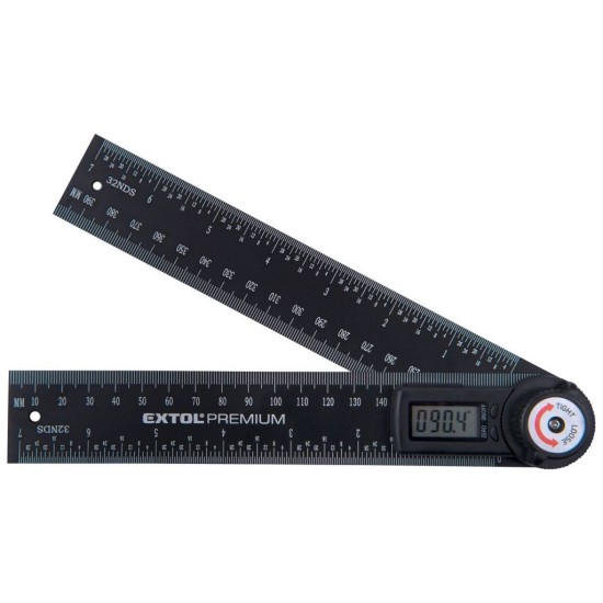 Digitálny uhlomer, 200mm, s pravítkom, nehrdzavejúca oceľ, EXTOL PREMIUM