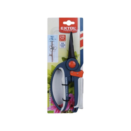 Záhradné nožnice rovné, 215 mm, rukoväť s chráničom prstov, na rezanie rastlín do priemeru 5 mm, HCS, EXTOL PREMIU Záhradné nožnice rovné, 215 mm, rukoväť s chráničom prstov, na rezanie rastlín do priemeru 5 mm, HCS, EXTOL PREMIU