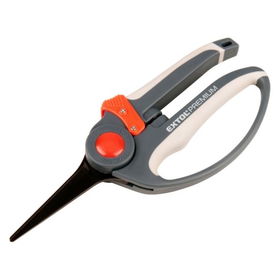 Záhradné nožnice rovné, 215 mm, rukoväť s chráničom prstov, na rezanie rastlín do priemeru 5 mm, HCS, EXTOL PREMIU Záhradné nožnice rovné, 215 mm, rukoväť s chráničom prstov, na rezanie rastlín do priemeru 5 mm, HCS, EXTOL PREMIU