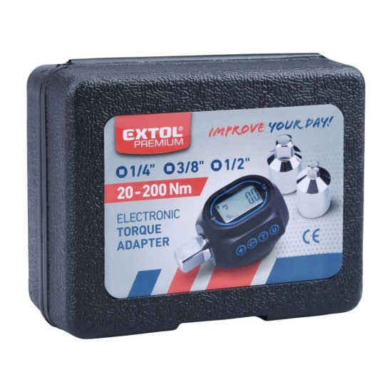 Digitálny momentový adaptér, 1/2", 20-200Nm, s redukciou na štvorcový 1/4" a 3/8", EXTOL PREMIUM (8825300) Digitálny momentový adaptér, 1/2", 20-200Nm, s redukciou na štvorcový 1/4" a 3/8", EXTOL PREMIUM (8825300)