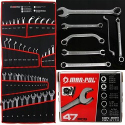 Veľká sada 47 kľúčov, vidlicové, ohnuté, S kľúče, TORX, brzdové rúrky, CrV MAR-POL, skladacie puzdro