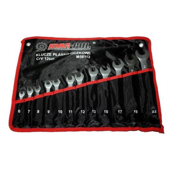 Prstencové kľúče-otvorené 12ks 6-22mm CrV MAR-POL, skladacie puzdro Prstencové kľúče-otvorené 12ks 6-22mm CrV MAR-POL, skladacie puzdro