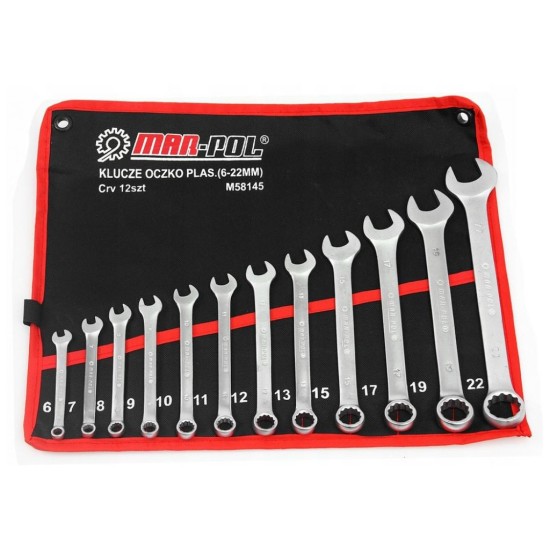 Prstencové kľúče-otvorené 12ks 6-22mm CrV MAR-POL, skladacie puzdro Prstencové kľúče-otvorené 12ks 6-22mm CrV MAR-POL, skladacie puzdro