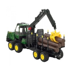 Lesnický traktor John Deere 1210E s nakládacím ramenem a přívěsem 02133 BRUDER