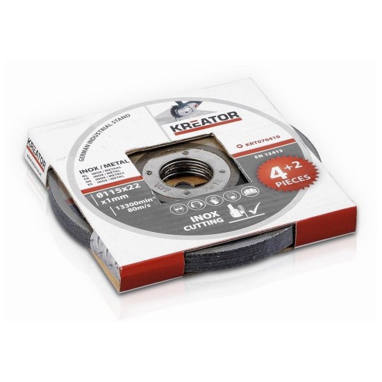 KRT070410 - Rezací kotúč nehrdzavejúca oceľ 115 x 1,0mm 4+2 (6ks) KREATOR KRT070410 - Rezací kotúč nehrdzavejúca oceľ 115 x 1,0mm 4+2 (6ks) KREATOR
