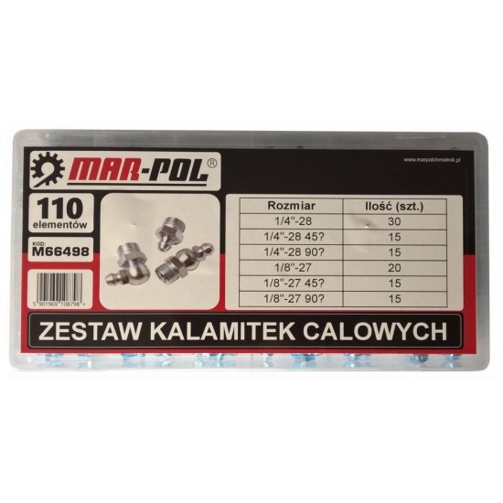 Mazacia vsuvka (Whitworthov palcový závit), sada 110ks MAR-POL Mazacia vsuvka (Whitworthov palcový závit), sada 110ks MAR-POL