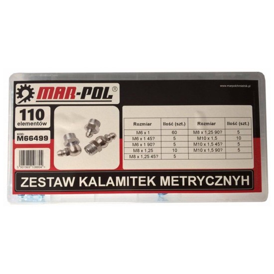Mazacia vsuvka (metrický závit), sada 110ks MAR-POL Mazacia vsuvka (metrický závit), sada 110ks MAR-POL