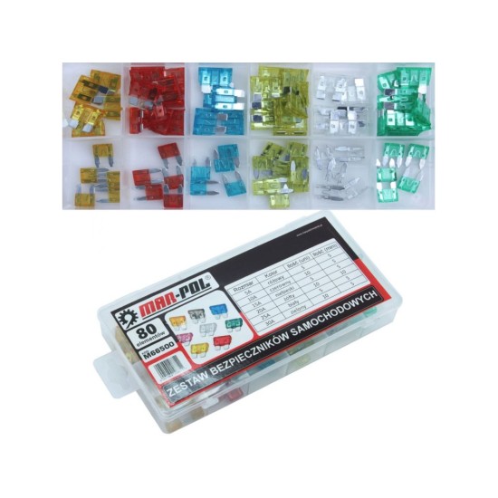 Automobilové poistky (štandardné, mini), sada 80ks MAR-POL Automobilové poistky (štandardné, mini), sada 80ks MAR-POL