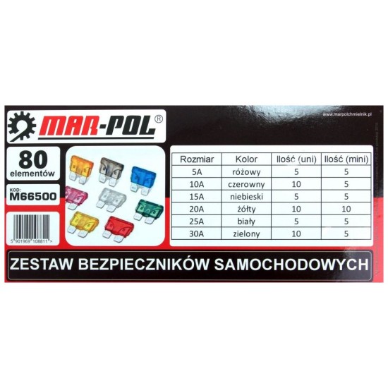 Automobilové poistky (štandardné, mini), sada 80ks MAR-POL Automobilové poistky (štandardné, mini), sada 80ks MAR-POL