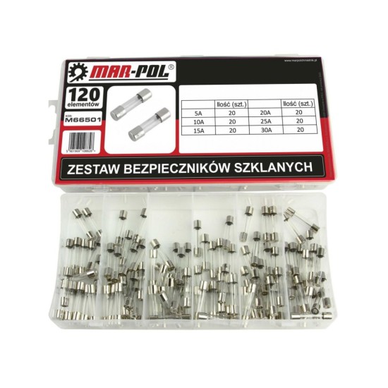 Sklenená poistka, sada 120ks, 5x30mm MAR-POL Sklenená poistka, sada 120ks, 5x30mm MAR-POL