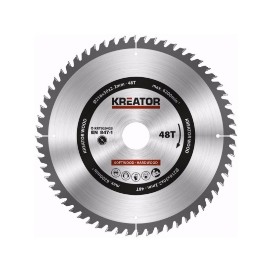 KRT020423 - Pílový kotúč na drevo 216mm, 48T KREATOR KRT020423 - Pílový kotúč na drevo 216mm, 48T KREATOR