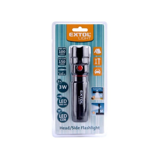 Svítilna 100lm LED CREE + 150lm COB s magnetem EXTOL LIGHT
