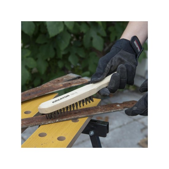 Ocelový kartáč 4řadový, dřevěný - KREATOR