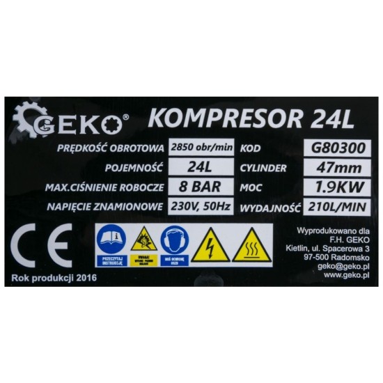 Olejový kompresor 1,9kW, 24L, GEKO