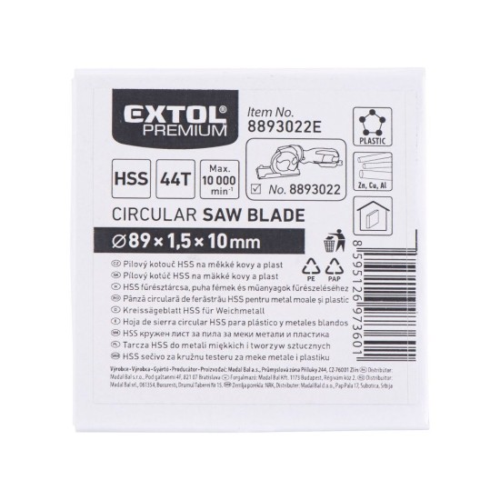 Pílový kotúč HSS ∅89x1x10mm, 44T EXTOL PREMIUM Pílový kotúč HSS ∅89x1x10mm, 44T EXTOL PREMIUM