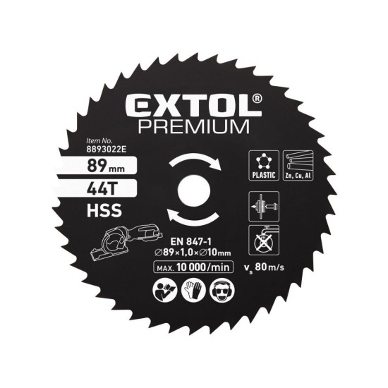 Pílový kotúč HSS ∅89x1x10mm, 44T EXTOL PREMIUM Pílový kotúč HSS ∅89x1x10mm, 44T EXTOL PREMIUM