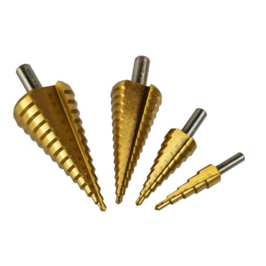 HSS stupňovitá vŕtačka, sada 4ks, 4-39mm, 4-32mm, 4-20mm, 4-12mm GEKO HSS stupňovitá vŕtačka, sada 4ks, 4-39mm, 4-32mm, 4-20mm, 4-12mm GEKO