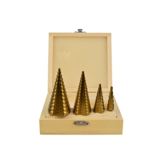 HSS stupňovitá vŕtačka, sada 4ks, 4-39mm, 4-32mm, 4-20mm, 4-12mm GEKO HSS stupňovitá vŕtačka, sada 4ks, 4-39mm, 4-32mm, 4-20mm, 4-12mm GEKO