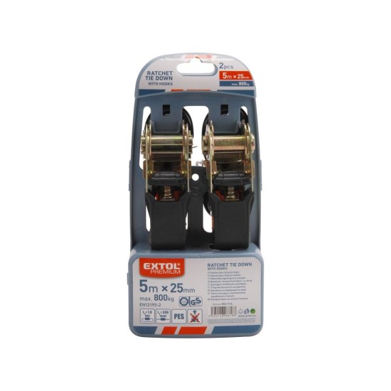 Račňový popruh s háčikmi, 5m x 25mm, sada 2ks, max. 800kg EXTOL PREMIUM Račňový popruh s háčikmi, 5m x 25mm, sada 2ks, max. 800kg EXTOL PREMIUM