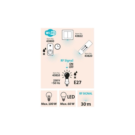 Objímka žiarovky na diaľkové ovládanie, 2ks, E27, 30m EXTOL LIGHT Objímka žiarovky na diaľkové ovládanie, 2ks, E27, 30m EXTOL LIGHT