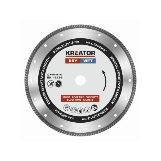 KRT085102 Univerzálny diamantový kotúč 230 mm EXPERT TURBO KREATOR